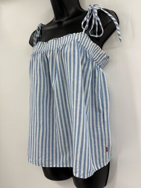 Levi's Striped Smocked Tie Shoulder Tank Top | Blue & White | XL